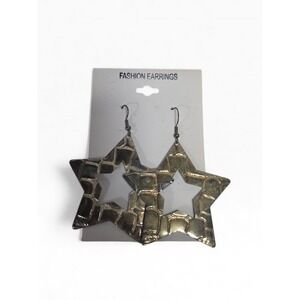 Vintage Style Star Dangle Earrings Hammered Metal Statement Boho Large 2 1/2"